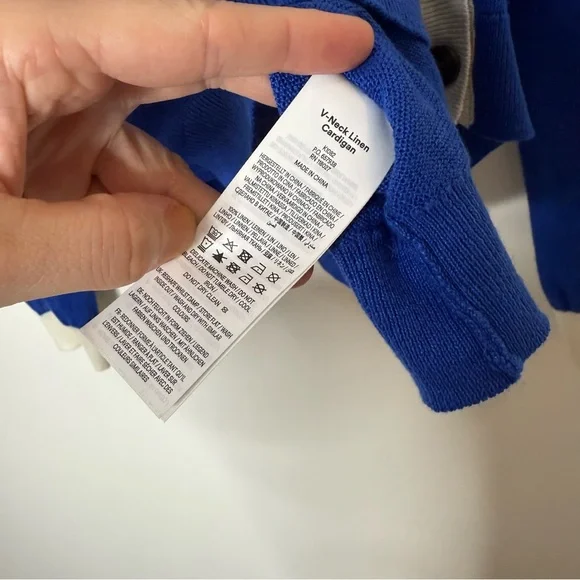 Boden Liv Linen Cardigan in bright blue with white bordering varsity size XL - Picture 12 of 12